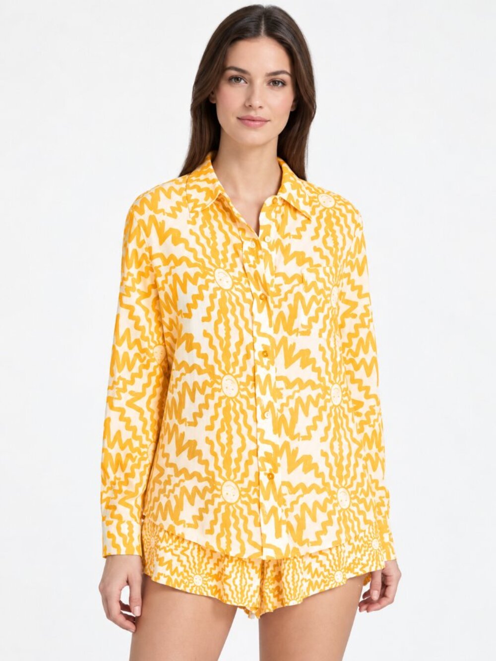 Le Superbe Sun Struck Smiley Sunburst Print Cotton Shirt Size 6 NWT